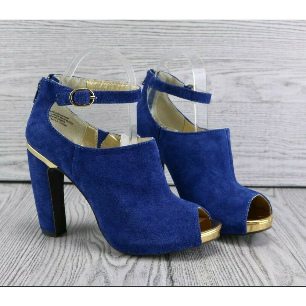 Elegant Blue Suede Women's Heels